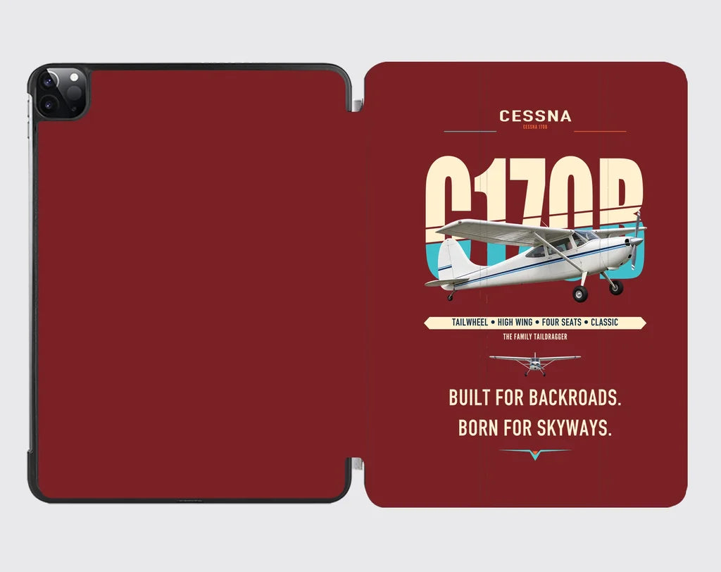 Cessna 170B design on dark red ipad tablet case