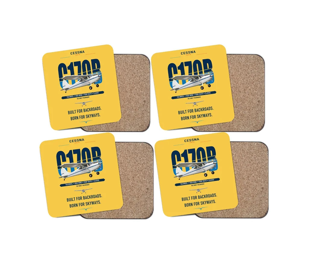 Cessna 170B design on yellow 4 pieces set coaster