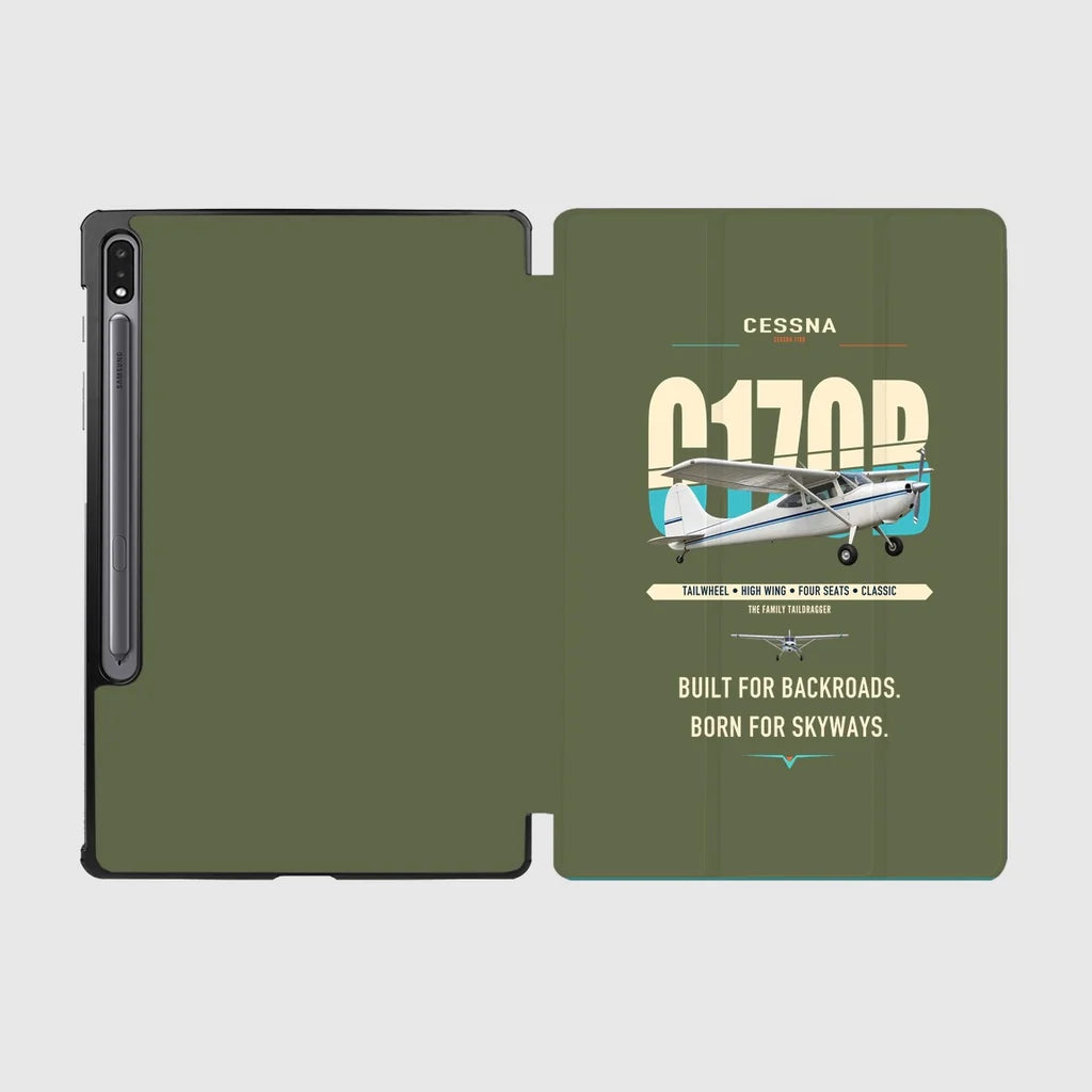 Cessna 170B design on green army samsung tablet tablet case