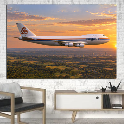 Cargolux Boeing 747-200F historic classic jumbo freight flight above Luxembourg at golden hour canvas - 1 Piece