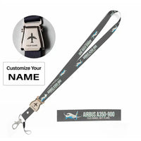 Thumbnail for Cartoon Airbus A350-900 seat belt lanyard - gray with name