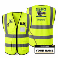 Thumbnail for CF6-80C2 aviation design on fluorescent green high-visibility reflective vest with custom name badge
