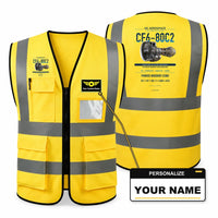 Thumbnail for CF6-80C2 aviation design on yellow high-visibility reflective vest with custom name badge