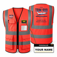 Thumbnail for Daher TBM 900 aviation design on red high-visibility reflective vest with custom name badge