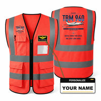 Thumbnail for Daher TBM 960 aviation design on red high-visibility reflective vest with custom name badge