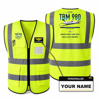 Thumbnail for Daher TBM 980 aviation design on fluorescent green high-visibility reflective vest with custom name badge