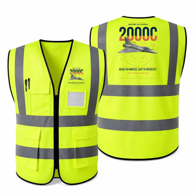 Dassault Mirage 2000C RDI aviation design on fluorescent green high-visibility reflective vest