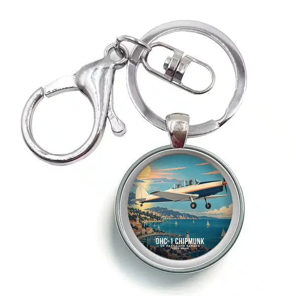 de Havilland Canada DHC-1 Chipmunk - 3D + Name - Circle Key Chain - Full Print