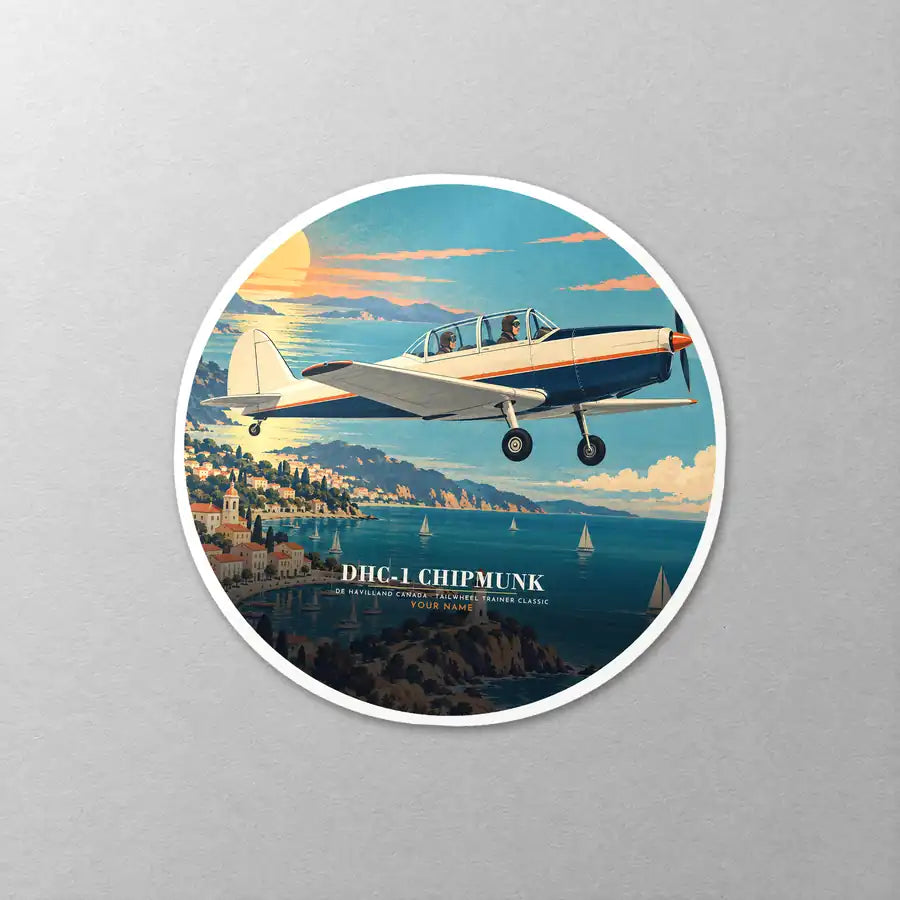 de Havilland Canada DHC-1 Chipmunk - 3D + Name - Circle Sticker - Close-up