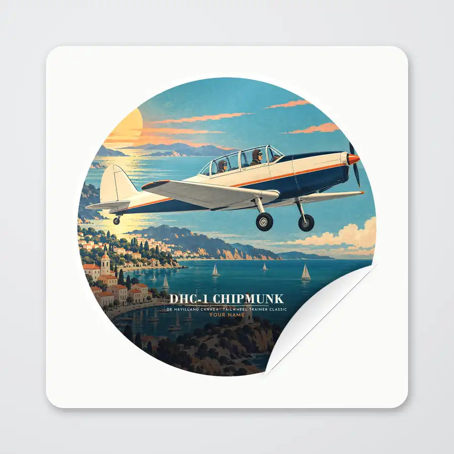 de Havilland Canada DHC-1 Chipmunk - 3D + Name - Circle Sticker - Peel