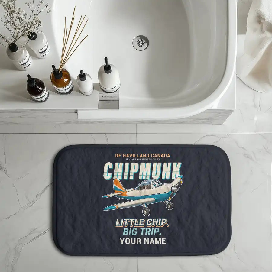 de Havilland Canada DHC-1 Chipmunk - Cartoon + Name - Bath Mat