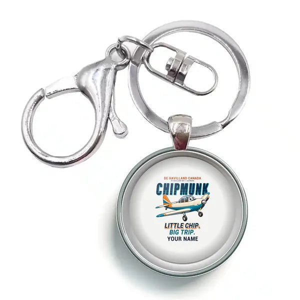 de Havilland Canada DHC-1 Chipmunk - Cartoon + Name - Circle Key Chain - White