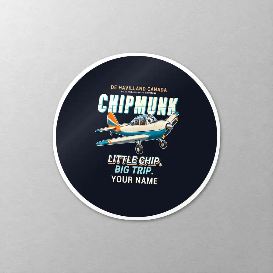 de Havilland Canada DHC-1 Chipmunk - Cartoon + Name - Circle Sticker - Close-up