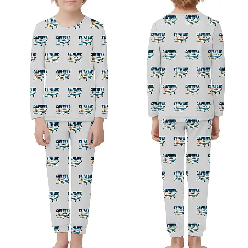 de Havilland Canada DHC-1 Chipmunk - Children Pajamas - Cartoon Pattern - Light Gray
