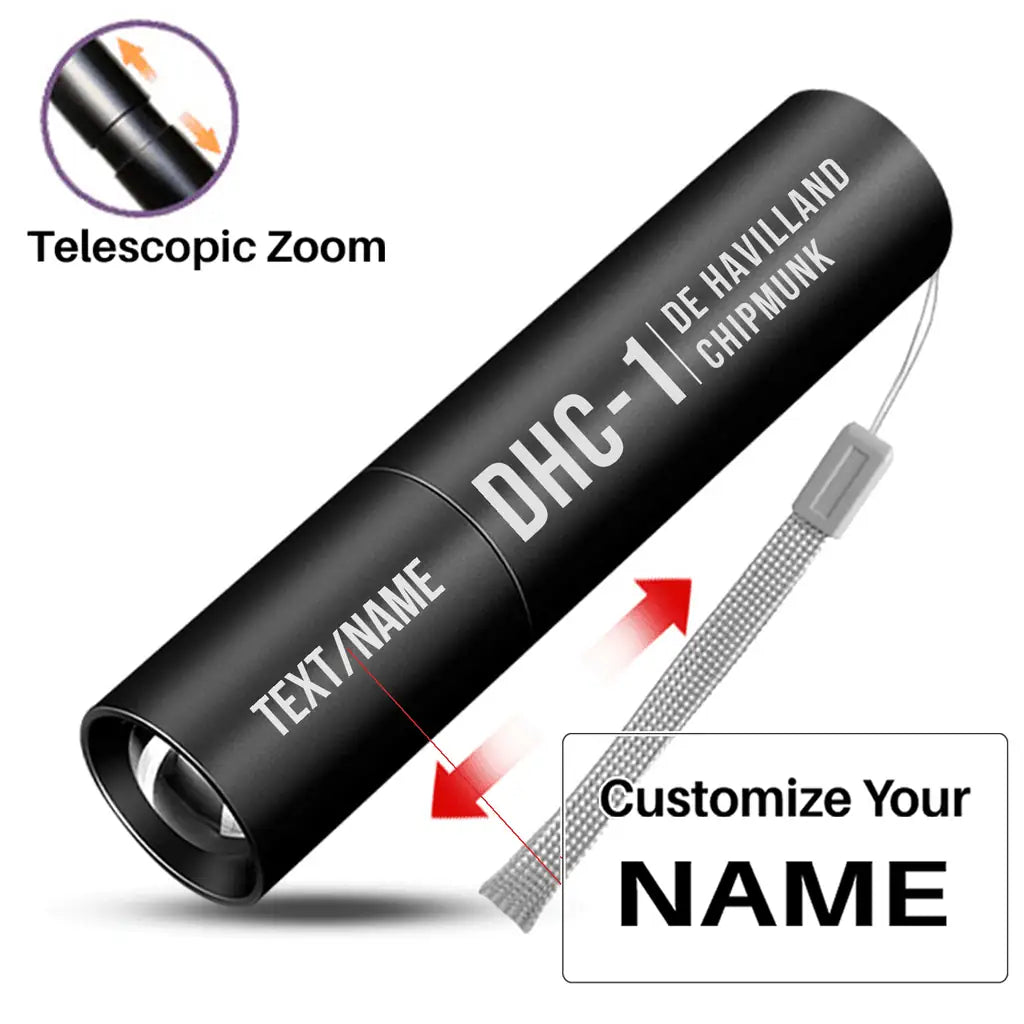 de Havilland Canada DHC-1 Chipmunk - Mini LED Flashlight - Tag - Black + Name