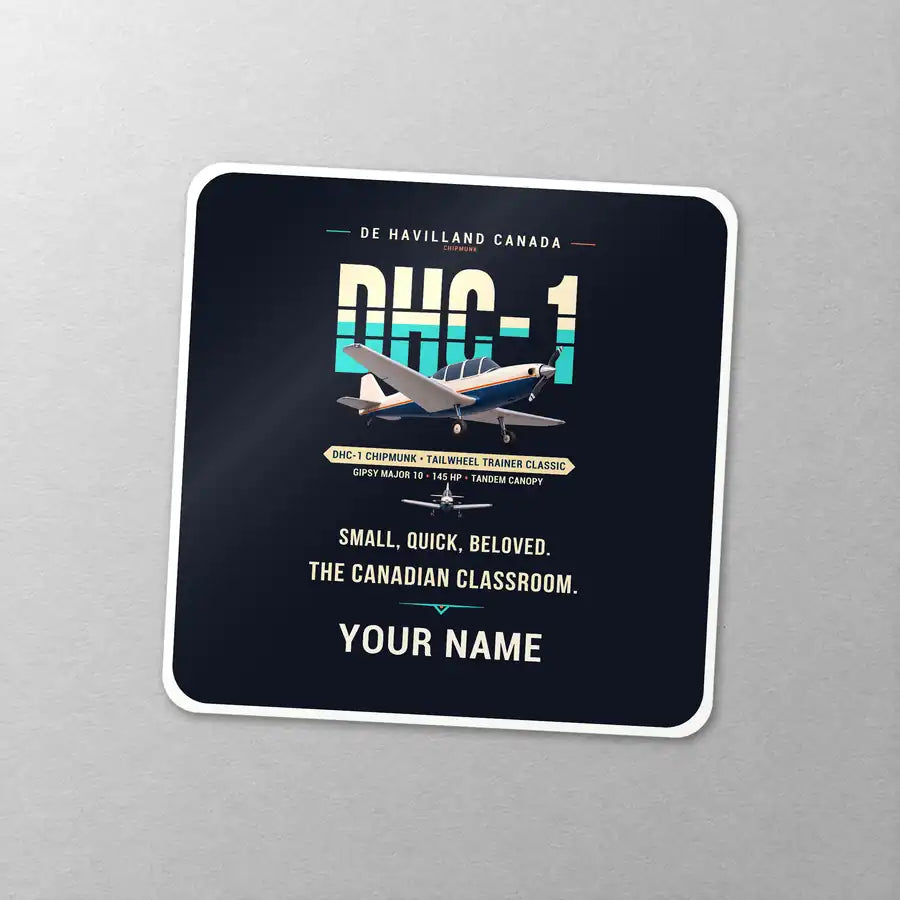 de Havilland Canada DHC-1 Chipmunk - Original + Name - Square Sticker - Close-up