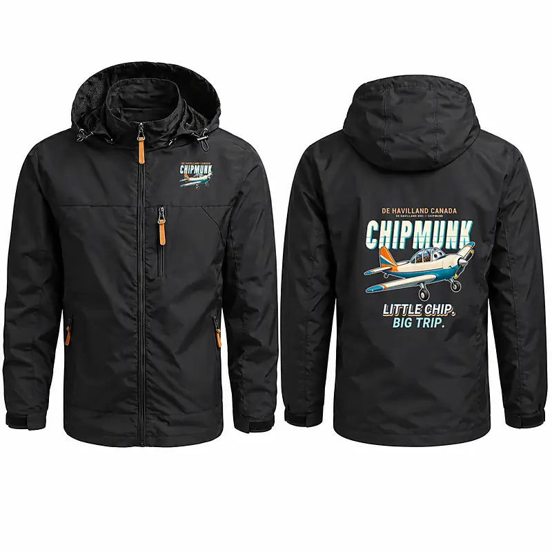 de Havilland Canada DHC-1 Chipmunk Stylish Jackets - Hooded Windbreaker - Cartoon - Black