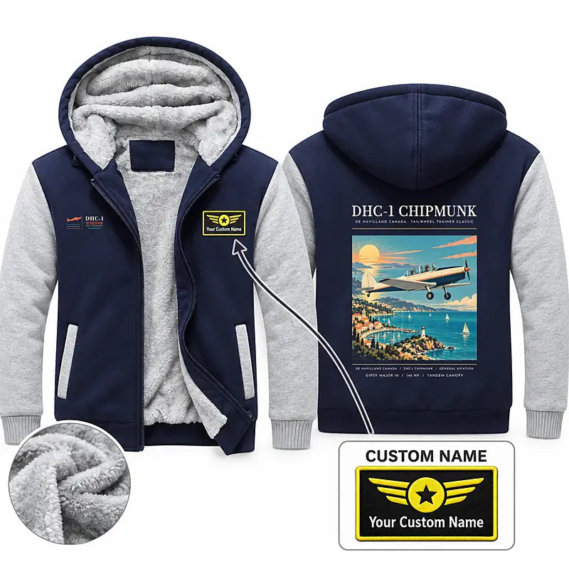 de Havilland Canada DHC-1 Chipmunk Zipped Sweatshirts - Poster + Name - Navy & Gray