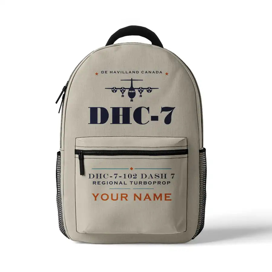 de Havilland Canada DHC-7-102 Dash 7 - 3D Backpack - Heritage + Name - Beige