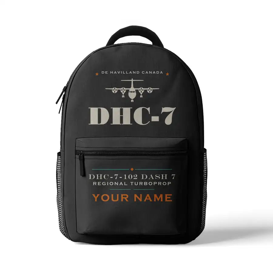 de Havilland Canada DHC-7-102 Dash 7 - 3D Backpack - Heritage + Name - Gray