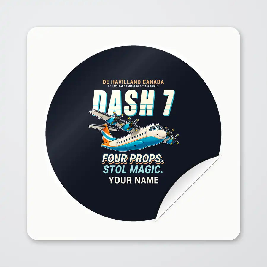 de Havilland Canada DHC-7-102 Dash 7 - Cartoon + Name - Circle Sticker - Peel