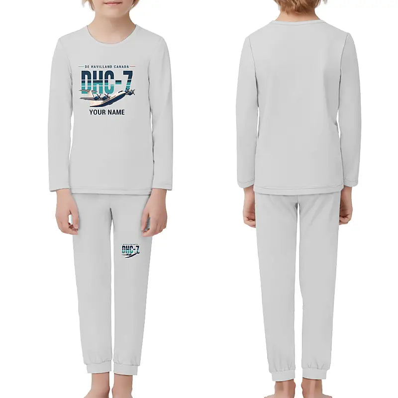 de Havilland Canada DHC-7-102 Dash 7 - Children Pajamas - Original Chest + Name - Light Gray
