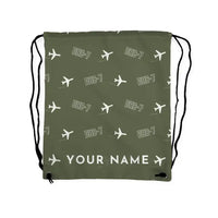 Thumbnail for de Havilland Canada DHC-7-102 Dash 7 - Drawstring Bag - 3D Pattern + Name - Green Army