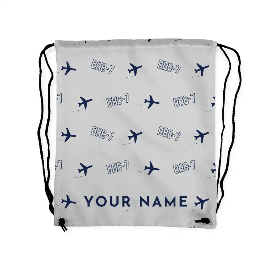 de Havilland Canada DHC-7-102 Dash 7 - Drawstring Bag - 3D Pattern + Name - Light Gray