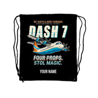 Thumbnail for de Havilland Canada DHC-7-102 Dash 7 - Drawstring Bag - Cartoon + Name - Black
