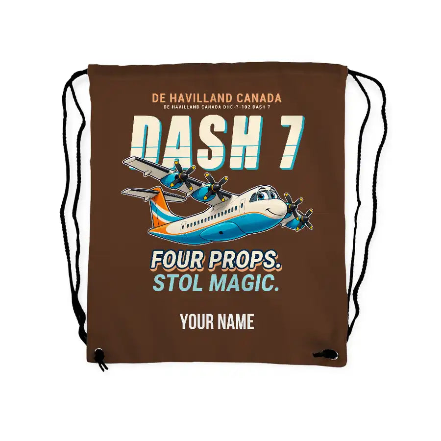 de Havilland Canada DHC-7-102 Dash 7 - Drawstring Bag - Cartoon + Name - Brown