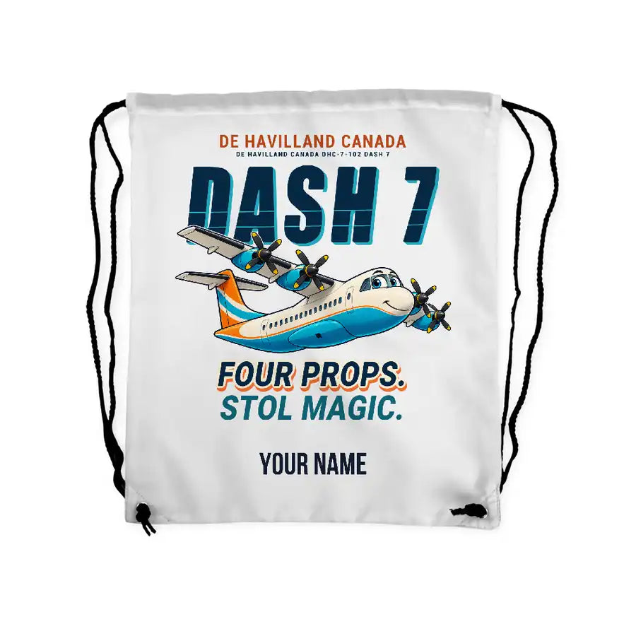de Havilland Canada DHC-7-102 Dash 7 - Drawstring Bag - Cartoon + Name - White
