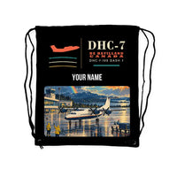 Thumbnail for de Havilland Canada DHC-7-102 Dash 7 - Drawstring Bag - Classic + Name - Black