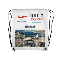 Thumbnail for de Havilland Canada DHC-7-102 Dash 7 - Drawstring Bag - Classic + Name - White