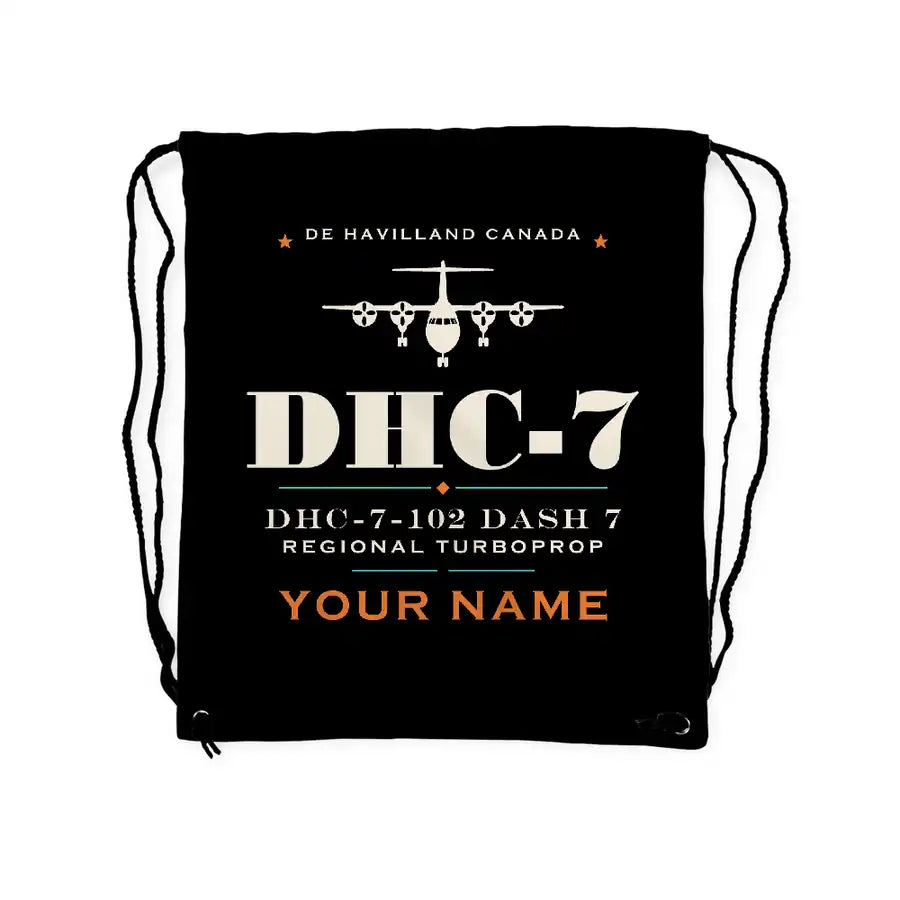 de Havilland Canada DHC-7-102 Dash 7 - Drawstring Bag - Heritage + Name - Black