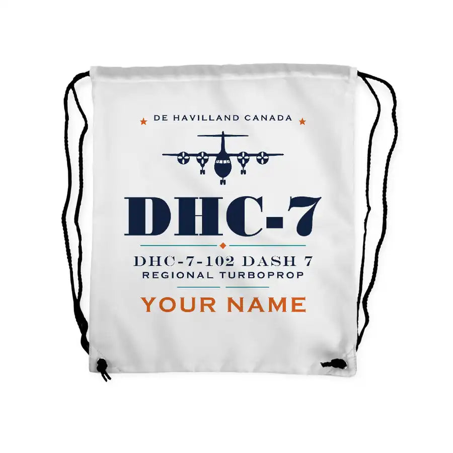 de Havilland Canada DHC-7-102 Dash 7 - Drawstring Bag - Heritage + Name - White