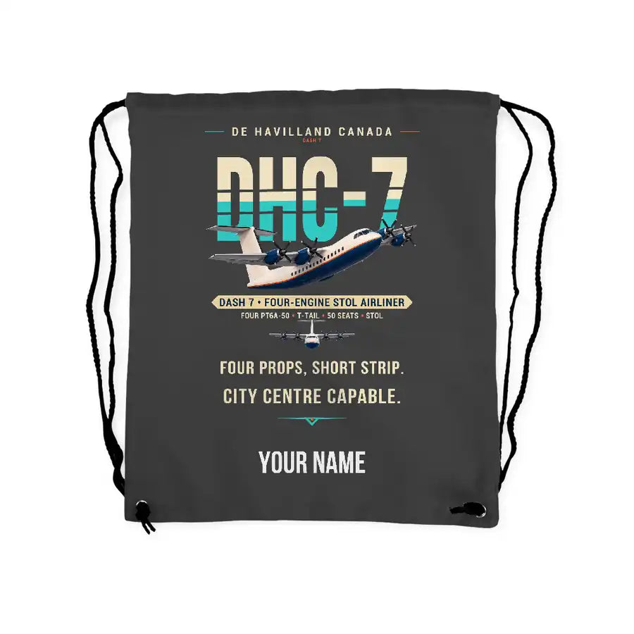 de Havilland Canada DHC-7-102 Dash 7 - Drawstring Bag - Original + Name - Gray