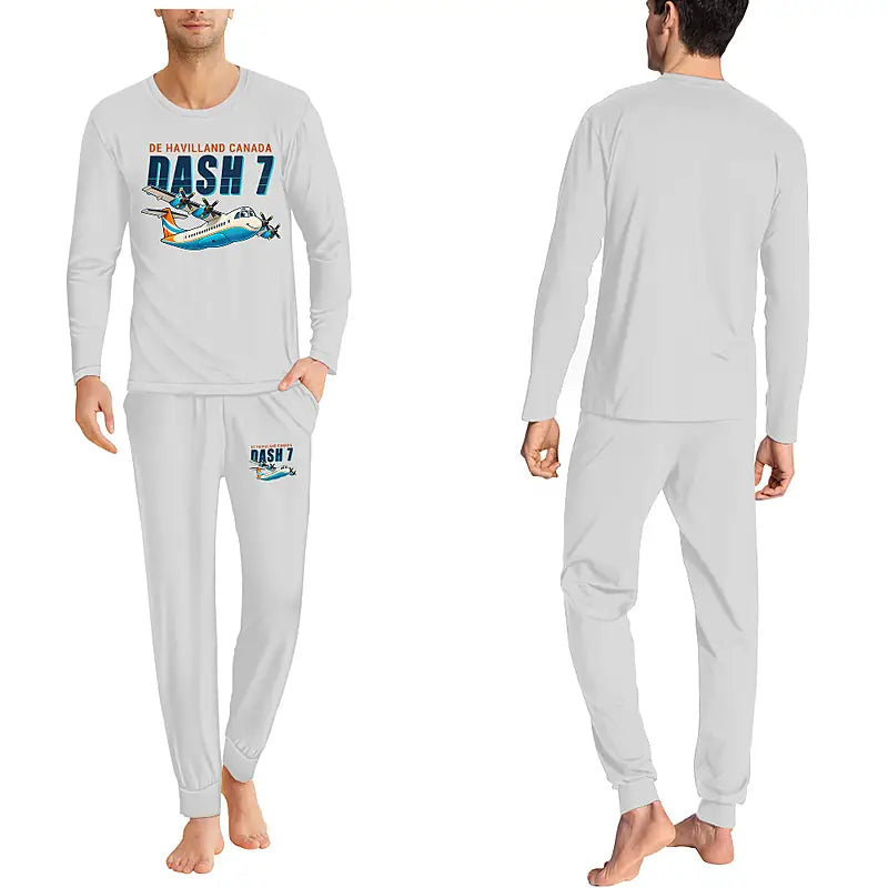 de Havilland Canada DHC-7-102 Dash 7 - Men Pajamas - Cartoon Chest - Light Gray