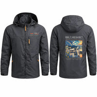 Thumbnail for de Havilland Canada DHC-7-102 Dash 7 Stylish Jackets - Hooded Windbreaker - Poster - Charcoal