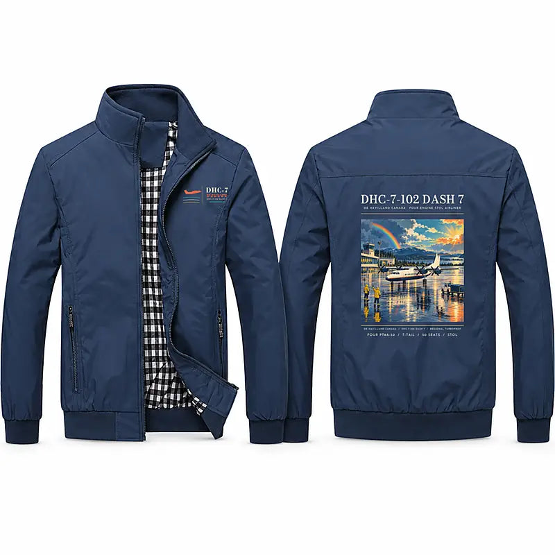 de Havilland Canada DHC-7-102 Dash 7 Stylish Jackets - Stand Collar - Poster - Navy Blue