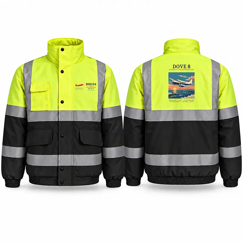 de Havilland DH.104 Dove 8 Reflective Winter Jackets - Poster - Fluorescent Yellow & Navy