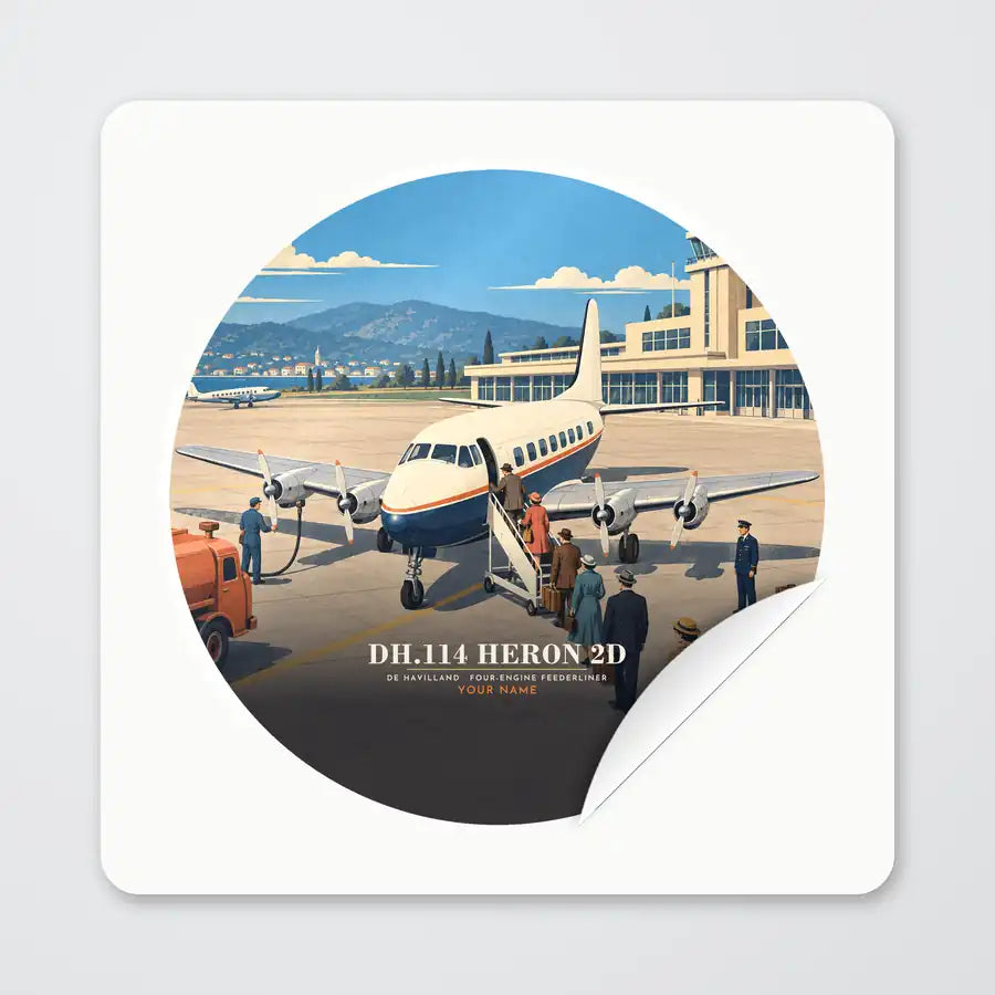 de Havilland DH.114 Heron 2D - 3D + Name - Circle Sticker - Peel