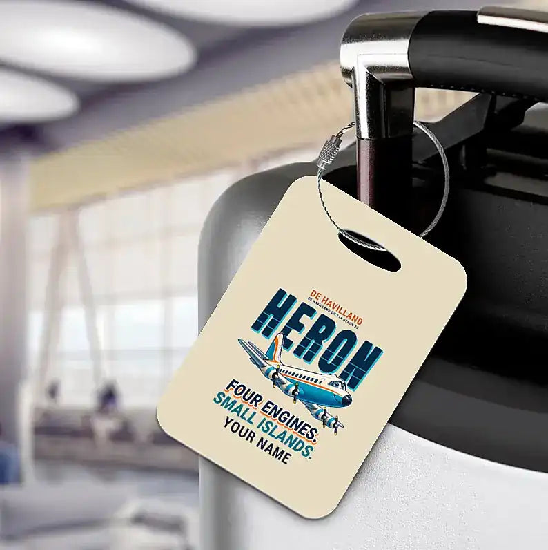 de Havilland DH.114 Heron 2D - Cartoon + Name - Luggage Tag - Beige