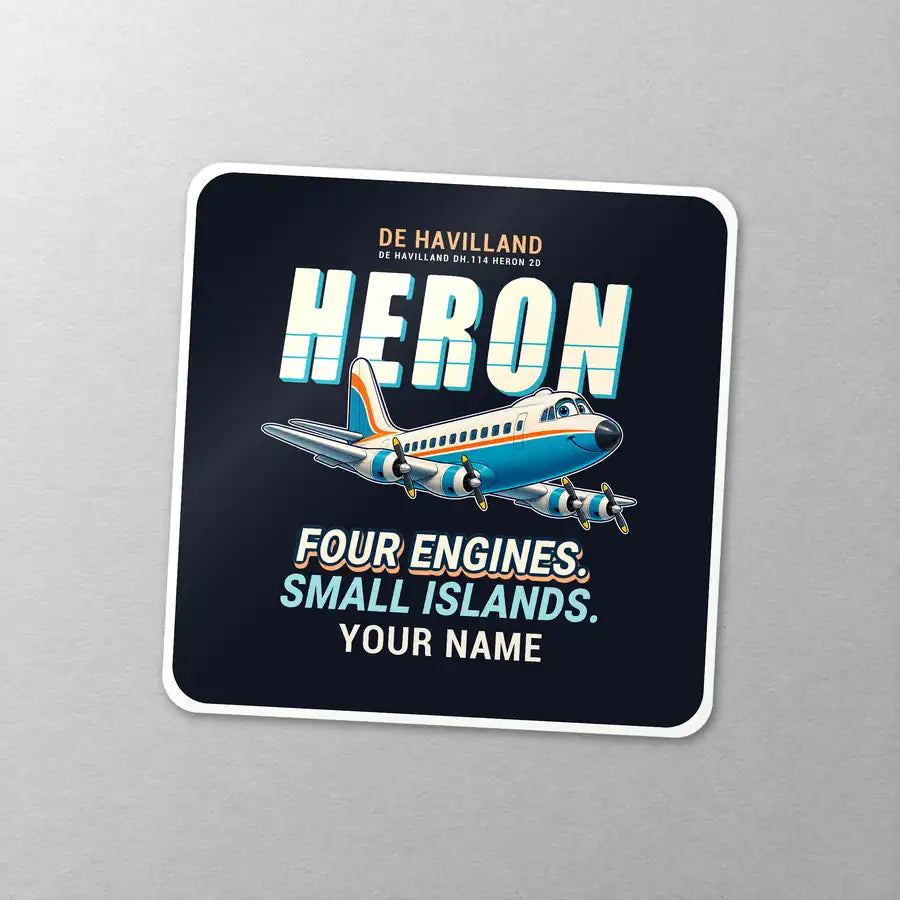 de Havilland DH.114 Heron 2D - Cartoon + Name - Square Sticker - Close-up
