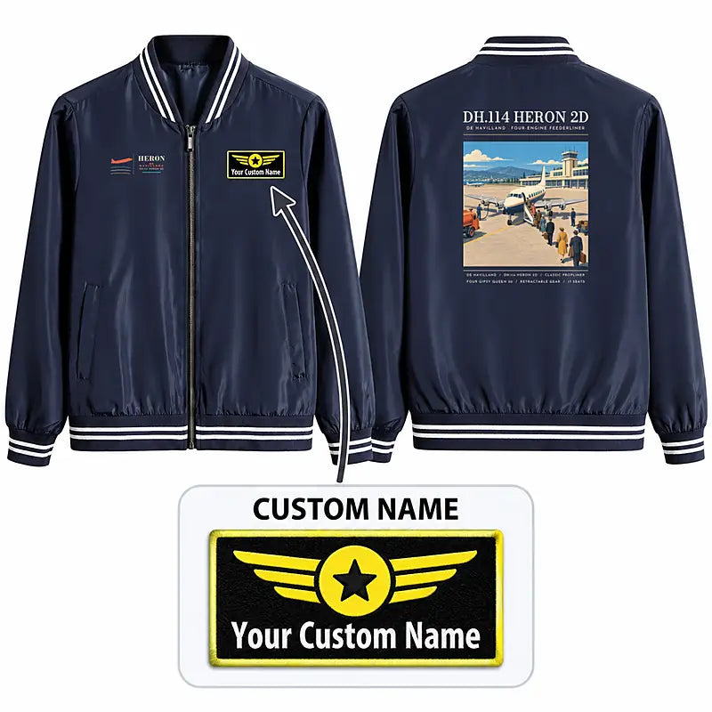 de Havilland DH.114 Heron 2D Stylish Jackets - Baseball Collar - Poster + Name - Navy Blue