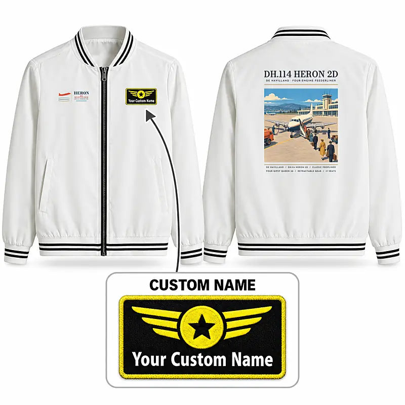 de Havilland DH.114 Heron 2D Stylish Jackets - Baseball Collar - Poster + Name - White