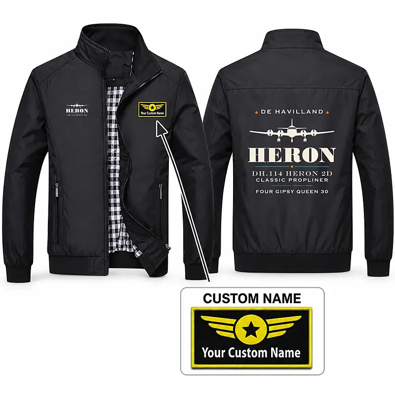 de Havilland DH.114 Heron 2D Stylish Jackets - Stand Collar - Heritage + Name - Black