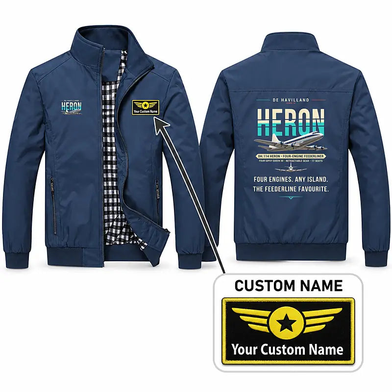 de Havilland DH.114 Heron 2D Stylish Jackets - Stand Collar - Original + Name - Navy Blue