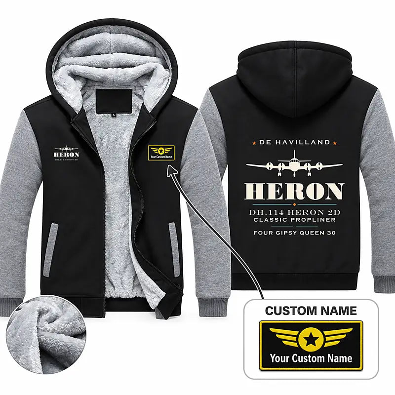 de Havilland DH.114 Heron 2D Zipped Sweatshirts - Heritage + Name - Black & Gray