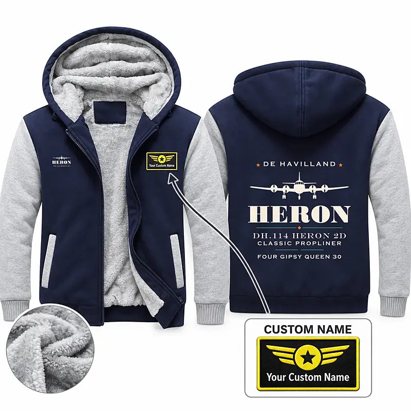 de Havilland DH.114 Heron 2D Zipped Sweatshirts - Heritage + Name - Navy & Gray