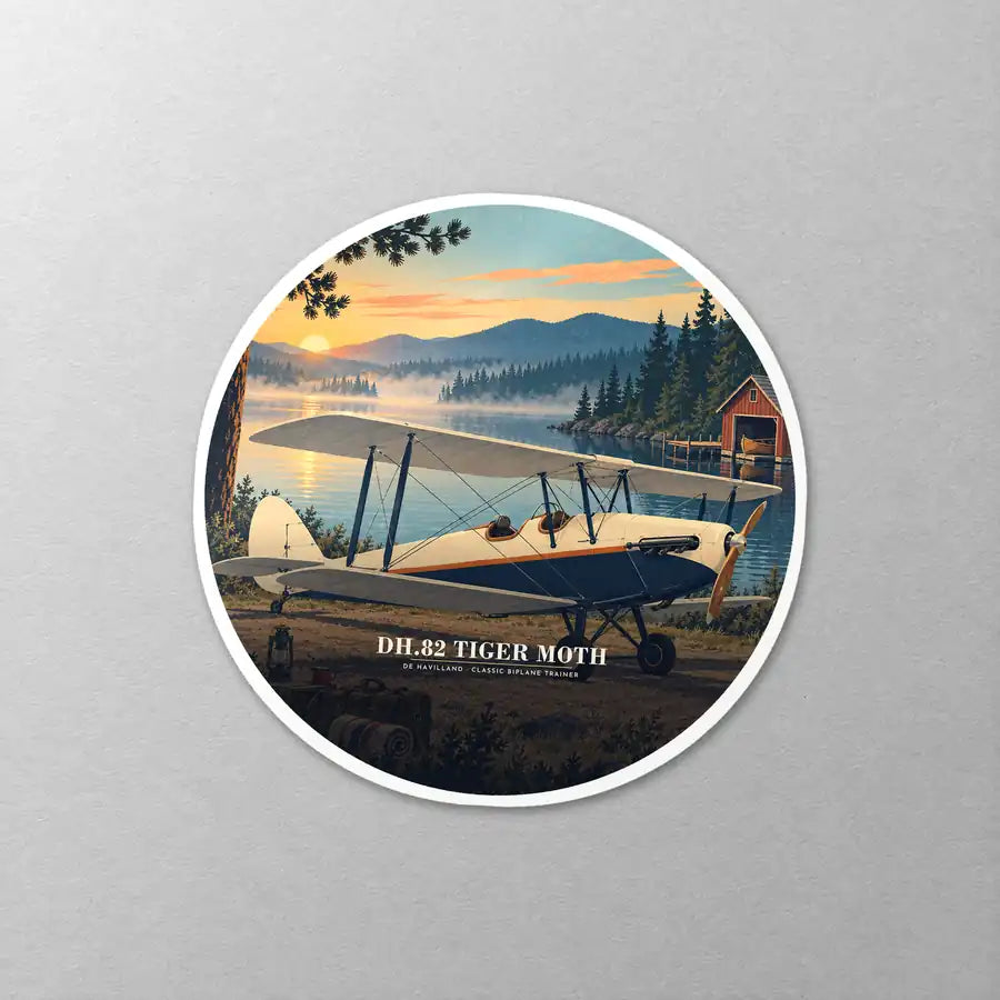 de Havilland DH.82 Tiger Moth - 3D - Circle Sticker - Close-up